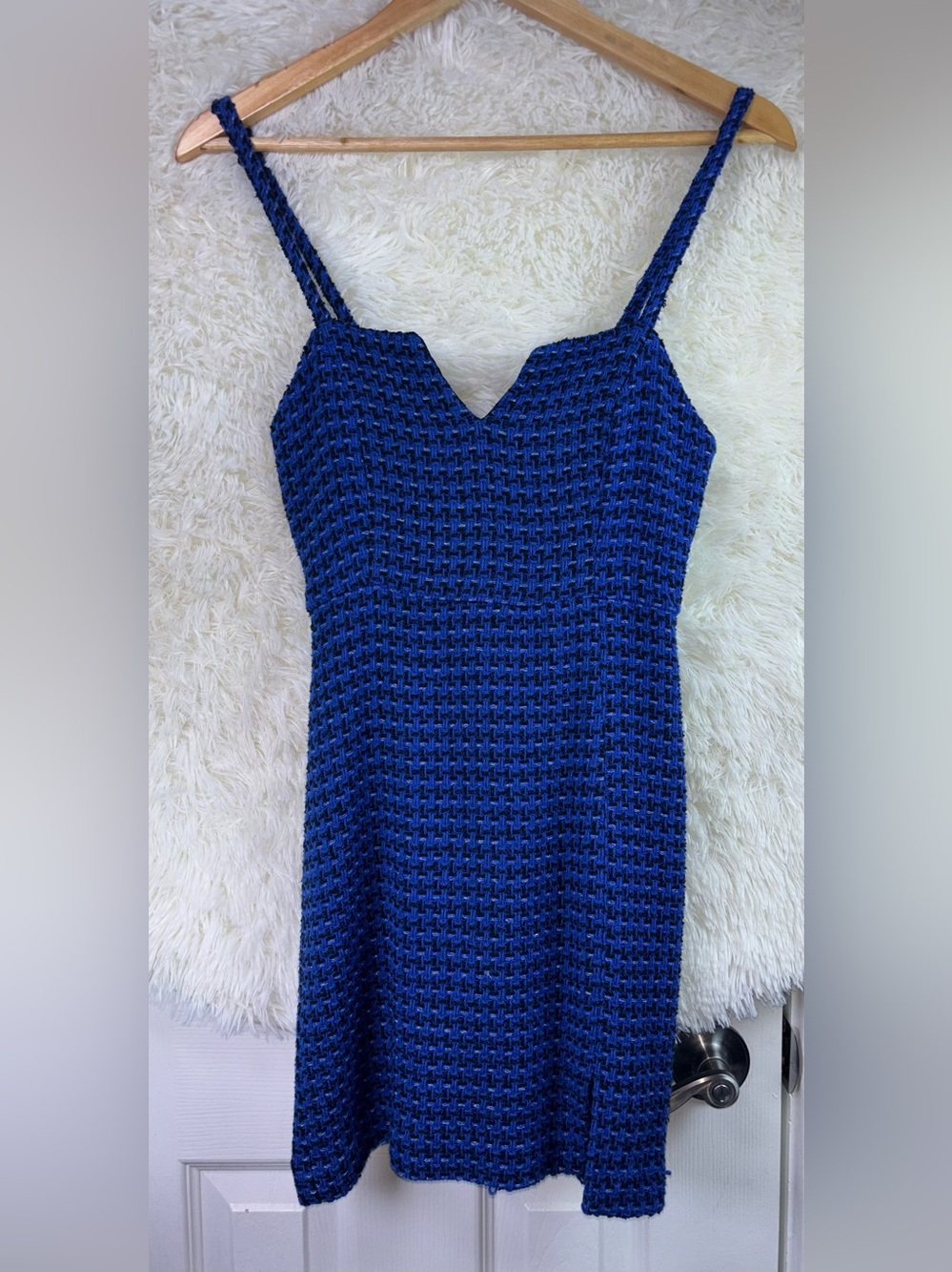 Zara Blue Textured Knit Spaghetti Strap Mini Dress - Picture 3 of 16